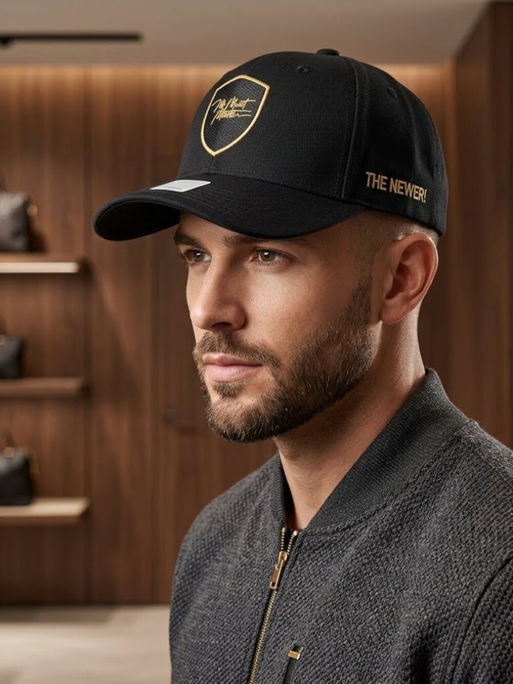 New Era Style Black Baseball Cap Hat Gold Embroidered Logo Mr Meat Master